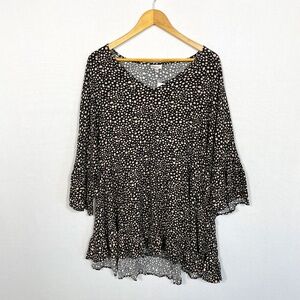 AVENUE Women's Size 30/32 Tunic Harper Black Spot Print Bell Sleeve Top NEW